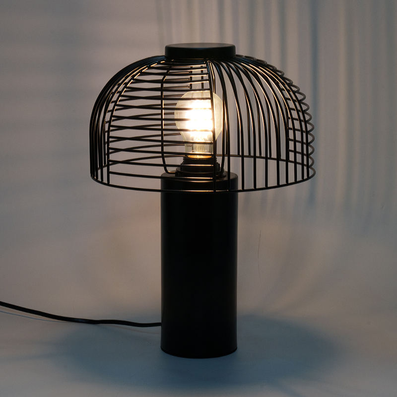 Lampu meja besi sangkar burung hitam