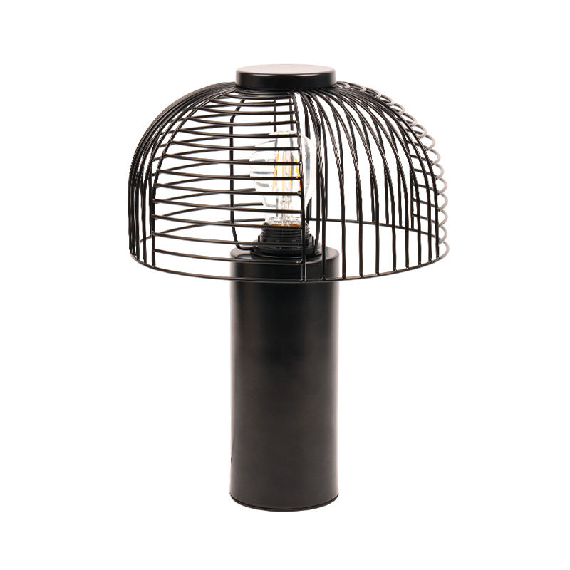 Lampu meja besi sangkar burung hitam