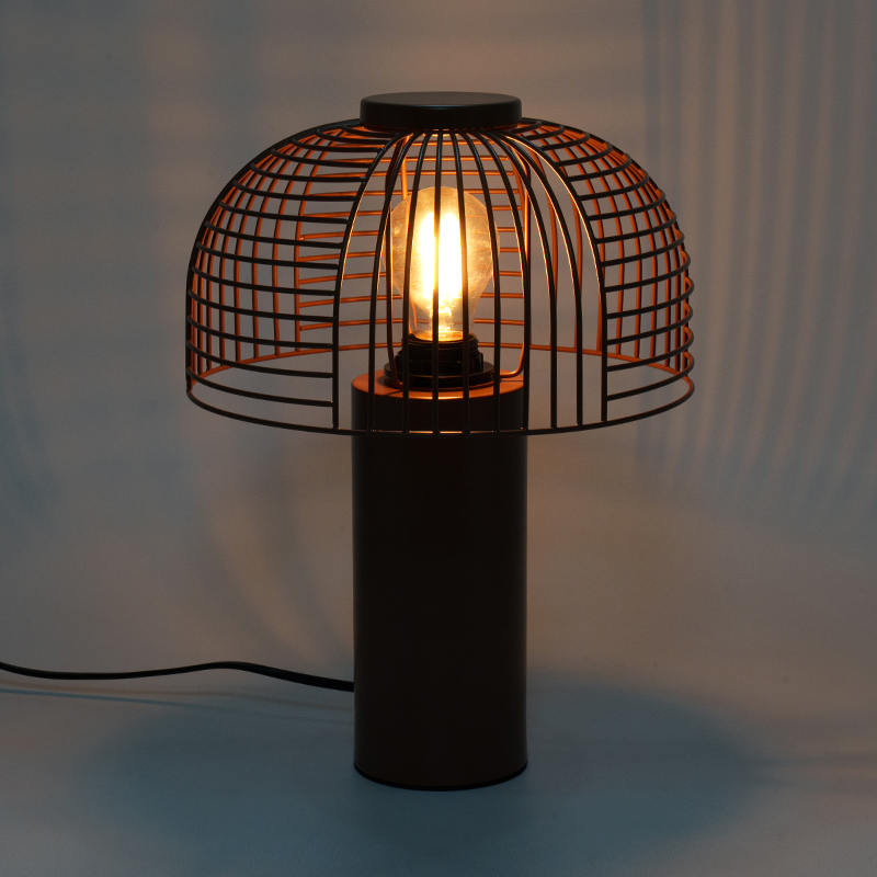 Lampu meja besi sangkar burung hitam