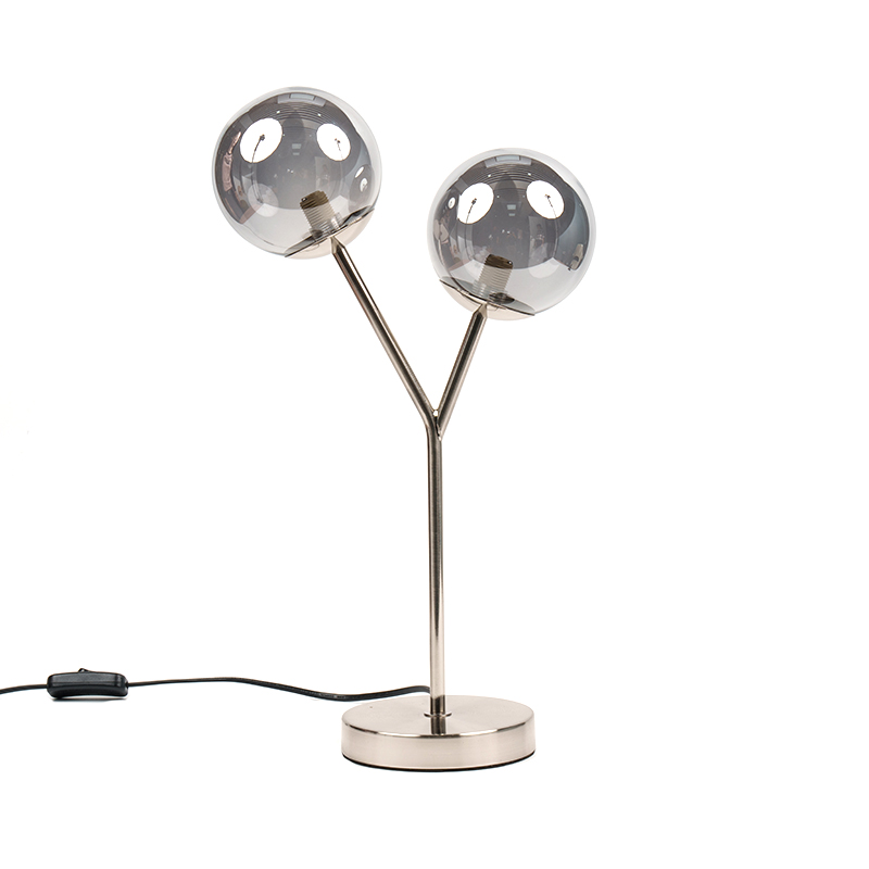 Lampu meja kaca sfera berkepala dua